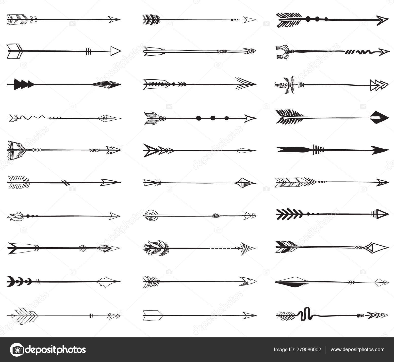 Hand Drawn Tribal Boho Arrows With Feathers In Native Indian Style Ink  Aztec Tattoo Scandinavian Bohemian Border Stock Illustration - Download  Image Now - iStock