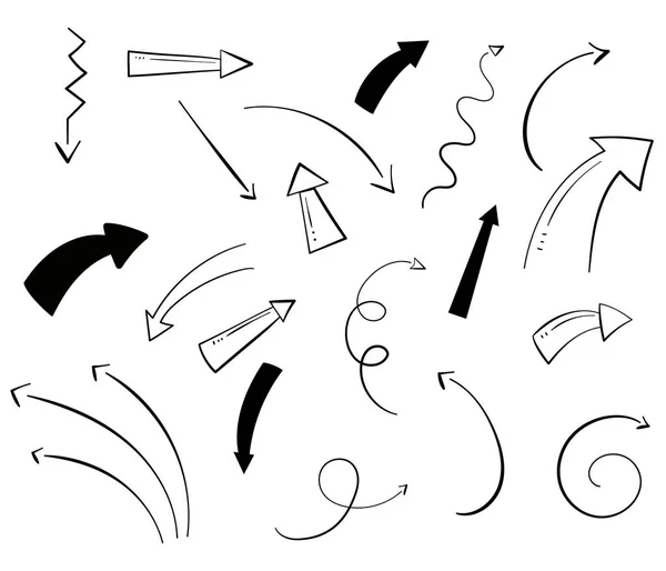 Doodle conjunto de lápis objetos de desenho. Setas de grunge abstratas desenhadas à mão. Setas abstratas vetoriais para uso em design —  Vetores de Stock