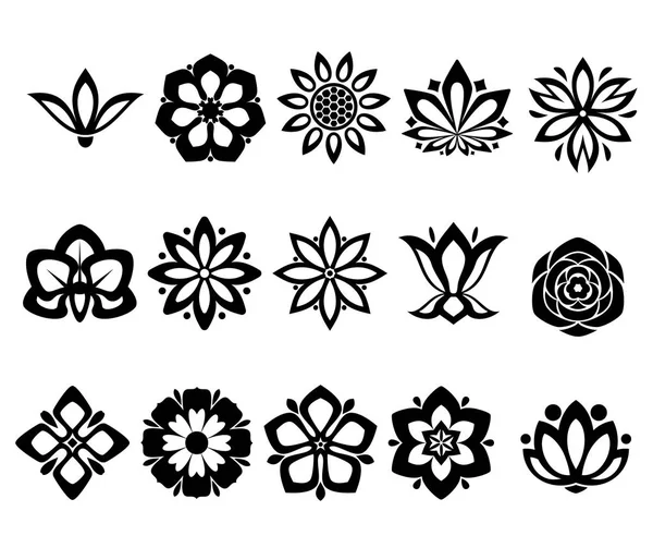 Bloem Silhoutte icons collectie, minimale dunne lijn bloem pictogram — Stockvector