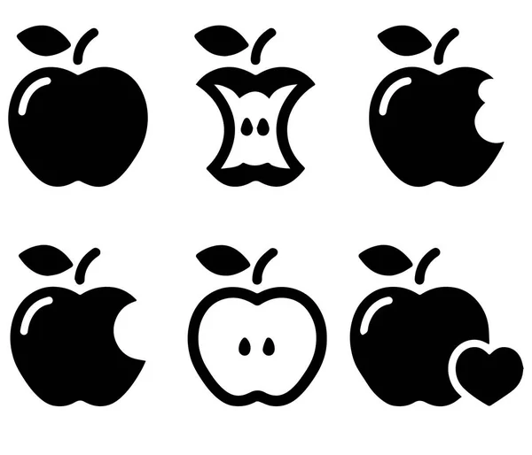 Apfel, Apfelkern, gebissen, halbe Vektorsymbole — Stockvektor