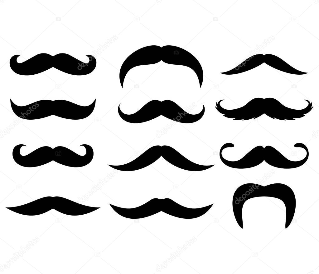 Big set of mustaches silhouettes. Collection of mens mustaches. Vector illustration.