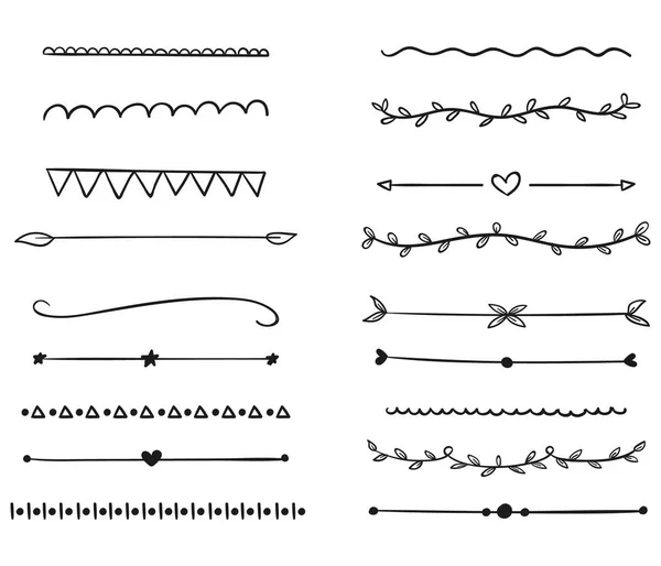 Divisores vetoriais desenhados à mão. Linhas, fronteiras e louros definidos. Elementos de design Doodle . — Vetor de Stock