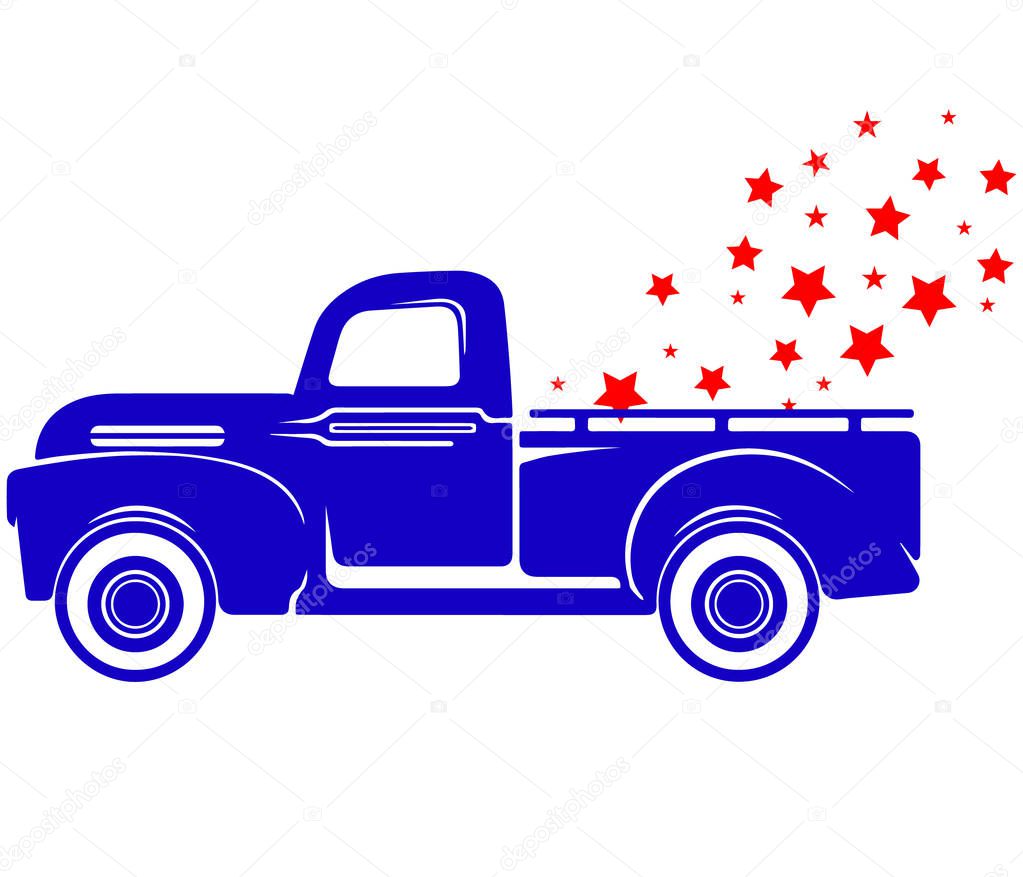 Monochrome illustration of classic retro style truck. Isolated on white.