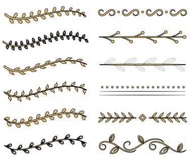 El çizilmiş mürekkep bölücüler ve çizgiler. Izole. Vektör.