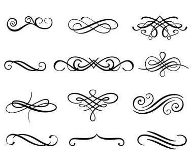 El vektör bölücüler çekilmiş. Çizgiler, kenarlıklar ve defne ayarlayın. Doodle tasarım öğeleri.