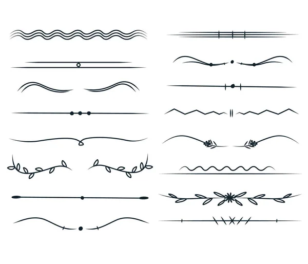 Handgezeichnete Vektor-Trennwände. Linien, Grenzen und Lorbeeren gesetzt. Doodle-Designelemente. — Stockvektor