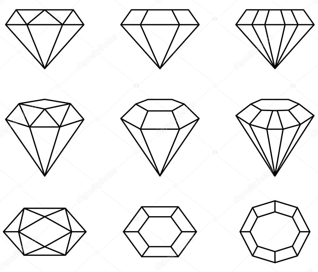 Big collection of vector geometric crystals shapes for design ideal for icons luxury ornaments logos and badges crowns expensive jewels