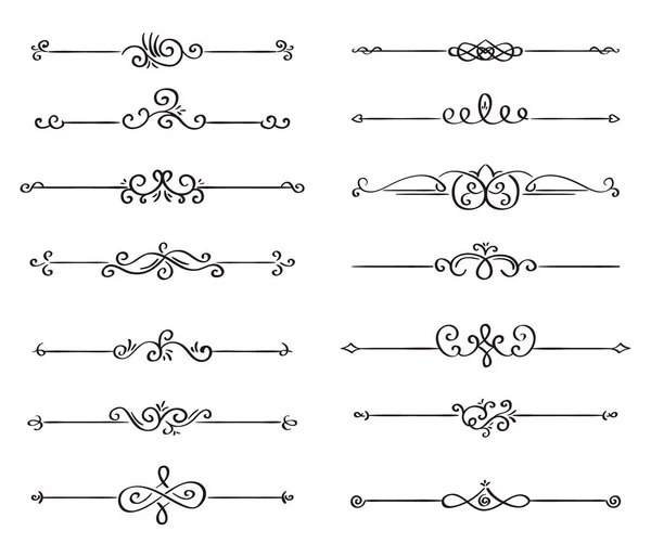 Hand drawn vector dividers. Lines, borders and laurels set. Doodle design elements. — Stock Vector