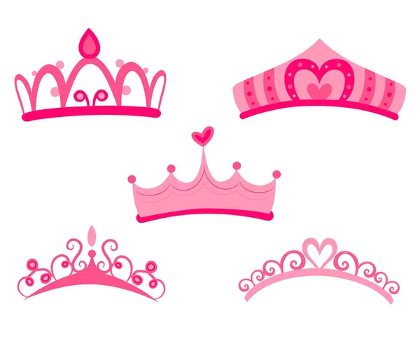 Pink Girly Princess Royalty Crown With Heart Jewels — Stock Vector