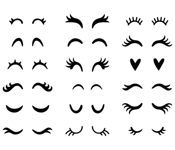 Vector unicorn eyelashes. Closed eyes. Icon set. Cute design. — Stock Vector