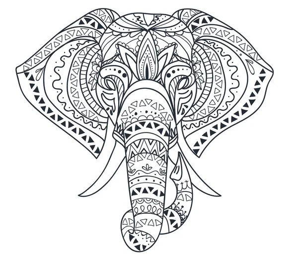 Elefante indio con estilo mihendi sobre un fondo blanco — Archivo Imágenes Vectoriales