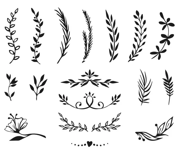 Divisores de adornos de flores. Decoración dibujada a mano, divisor ornamental floral , — Vector de stock