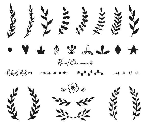 Çiçekli el yapımı vintage set. Vektör çiçekler ve yapraklar koleksiyonu. Çizim sanatı çizimi.