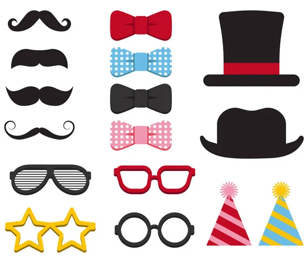 Conjunto de cavalheiros consiste de um chapéu, óculos, bigode e laços — Vetor de Stock