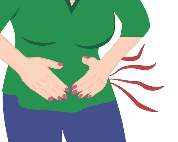 Een meisje met abdoman pijn vectorillustratie — Stockvector