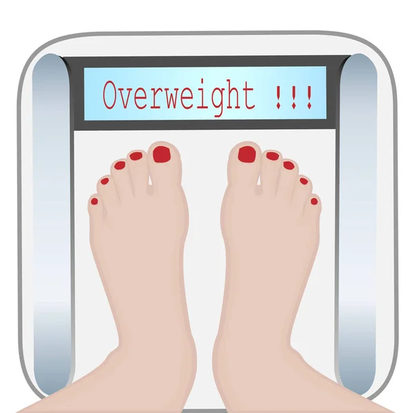 妇女脚在重量机器向量例证。超重 — 图库矢量图片