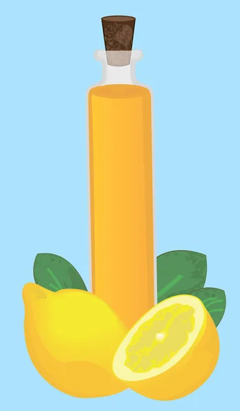 Ilustración del vector de aceite esencial de limón. Sanación por aromaterapia, atención médica — Vector de stock