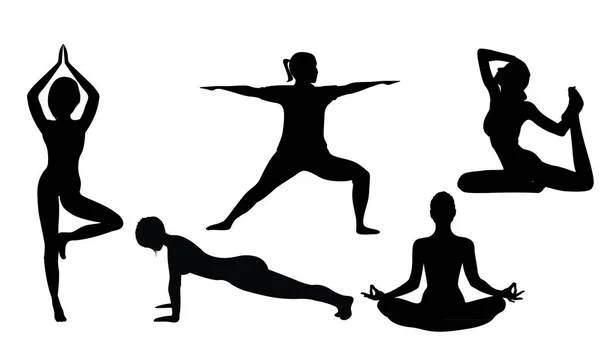 Kadınlar yoga yaparken excercises siluetleri  