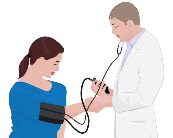 Visita al médico de un examen cardiovascular para medir la presión arterial — Archivo Imágenes Vectoriales