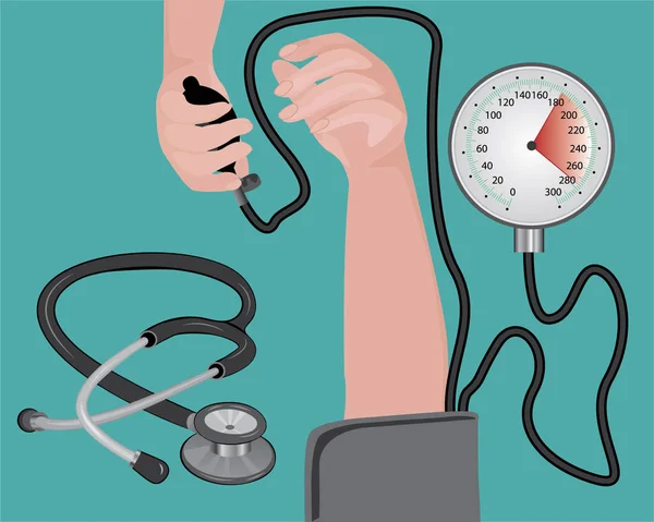 Pressão arterial medida exame cardio — Vetor de Stock