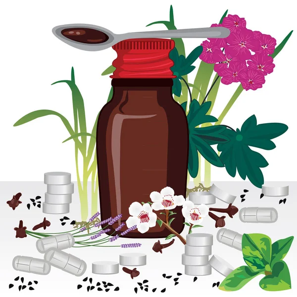 Homeopathische remedies en medische kruiden — Stockvector