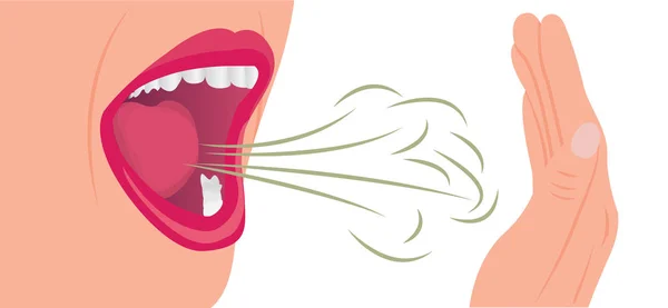 Mau cheiro de ar de uma boca. Conceito de higiene oral —  Vetores de Stock