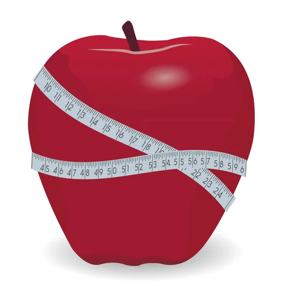 Pomme rouge avec ruban à mesurer — Image vectorielle