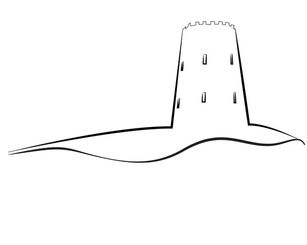 Beyaz Arkaplan Üzerindeki Kule Ana Hatlı Logo Vektör Çizimi Izole — Stok Vektör