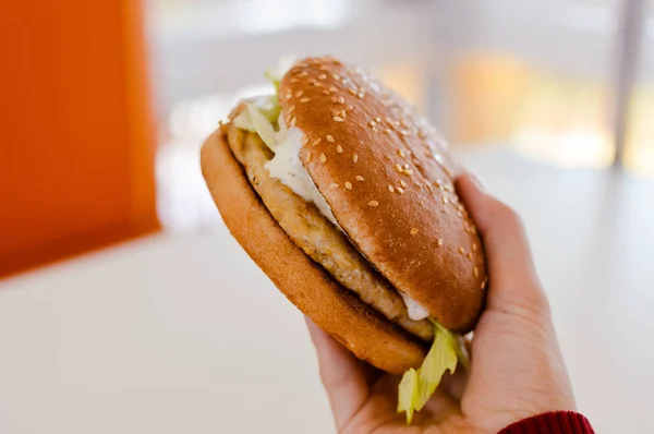 Fast Food Hamburgers Take Away Productie Koken Achtergrond — Stockfoto