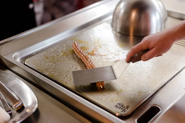 Primer Plano Cocina Hamburguesa Sobre Fondo Claro Comer Concepto Saludable — Foto de Stock