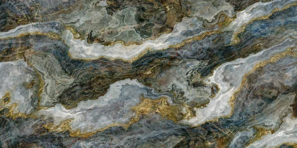 白と金の静脈と青大理石のパターン 抽象的な質感と背景 2Dイラスト — ストック写真