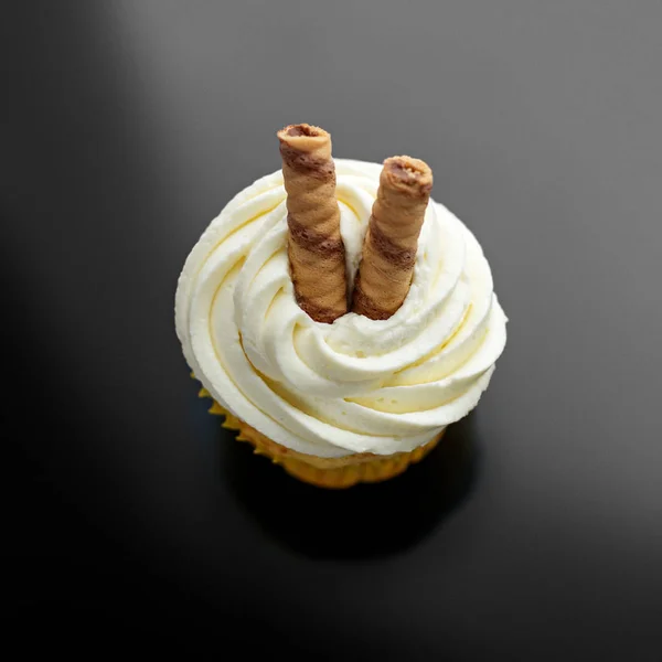 Gâteau Sucré Délicieux Avec Crème Des Galettes Vue Haut Concept — Photo