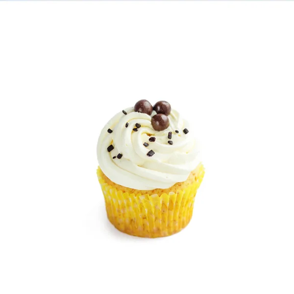 Cupcake Crème Délicate Bonbons Sur Fond Blanc Concept Nourriture Desserts — Photo