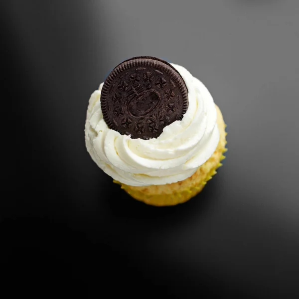 Cupcake Crème Délicate Biscuits Vue Dessus Concept Nourriture Desserts Vacances — Photo