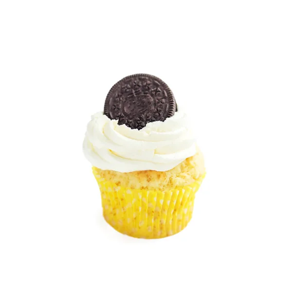 Cupcake Crème Biscuits Sur Fond Blanc Concept Nourriture Desserts Vacances — Photo
