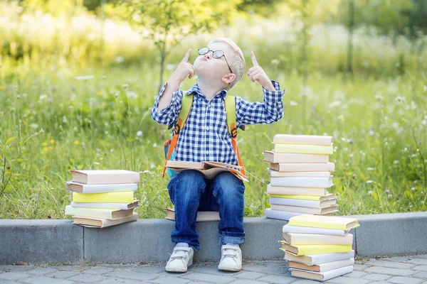 O menino teve uma boa ideia. De volta à escola. O conceito de aprendizagem, escola, mente, estilo de vida — Fotografia de Stock