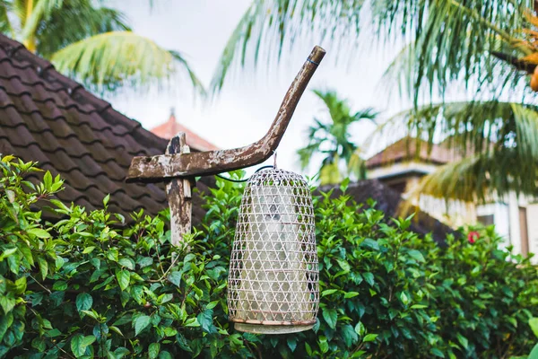 Old Hand Made Wicker Lamp Hanging — Stock Photo, Image