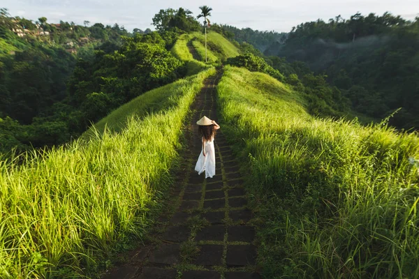 Задній Вид Жінка Вигулює Шляху Campuhan Рідж Художників Балі Ubud — стокове фото