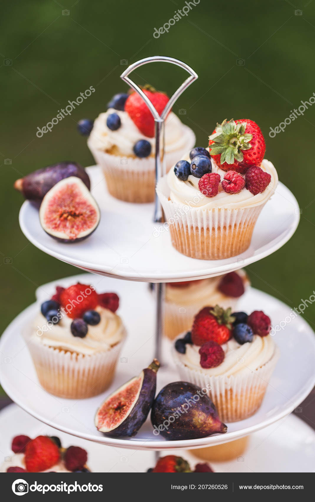 Fresh Tasty Cupcakes Berries Wedding Reception Table Stock Photo