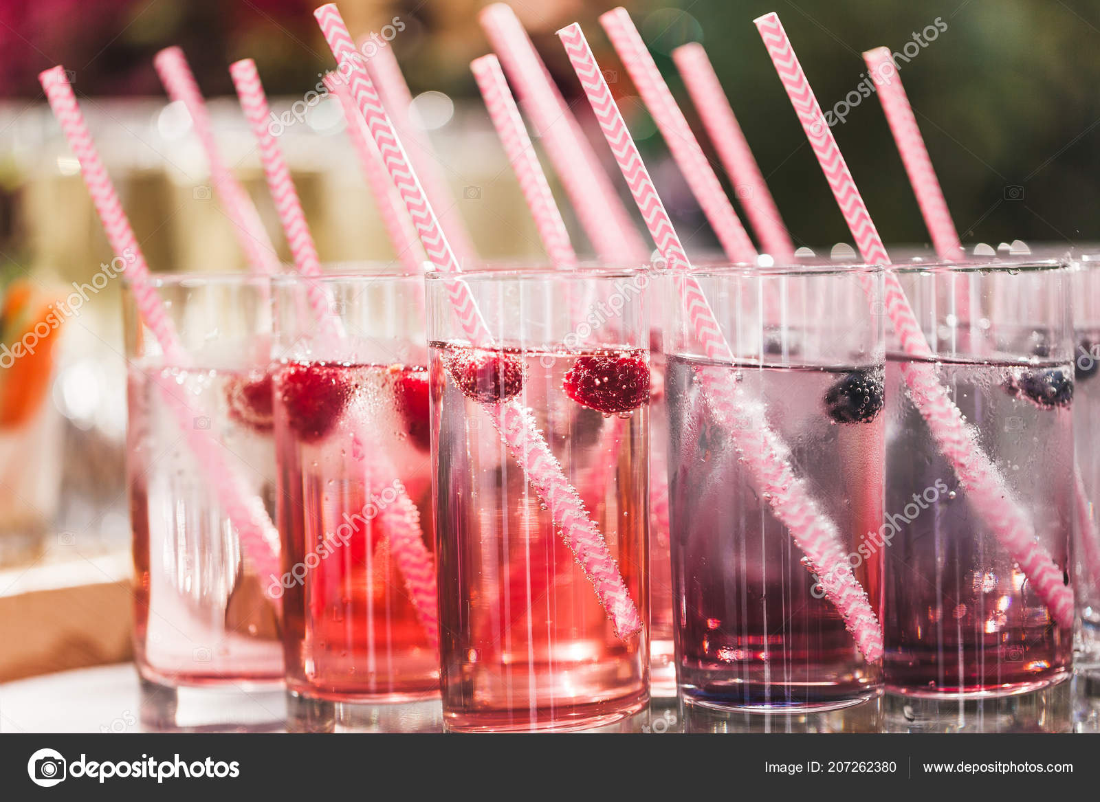 Collection Cold Fresh Berry Drinks Straws Wedding Reception