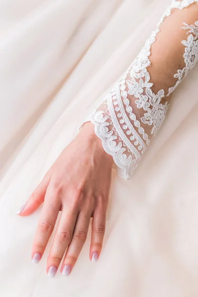 Невеста Кружеве Белое Свадебное Платье Крупным Планом — стоковое фото