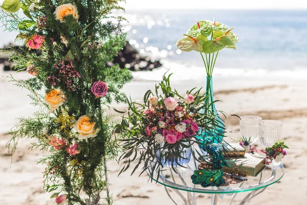 Ceremonie Van Het Huwelijk Van Strand Boho Stijl — Stockfoto