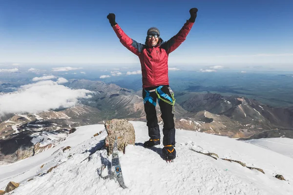 Boldog Ember Elbrus Hegy Tetején Oroszország — Stock Fotó