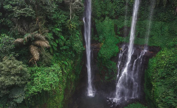 Aerial view of famous Sekumpul waterfalls in Bali, Indonesia. Tr — Stock Photo, Image