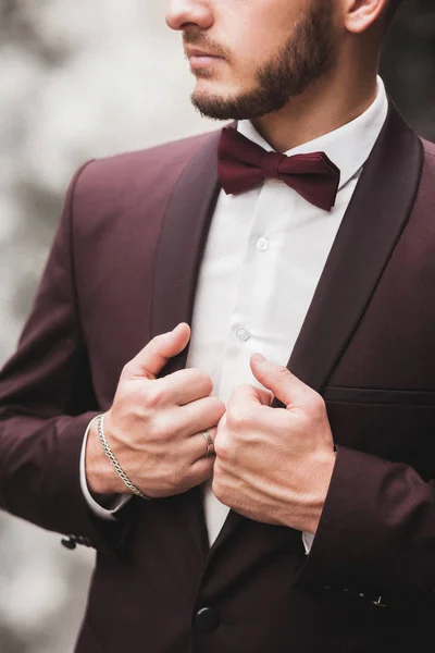 Groom wearing bow-tie close-up — Stock Photo, Image