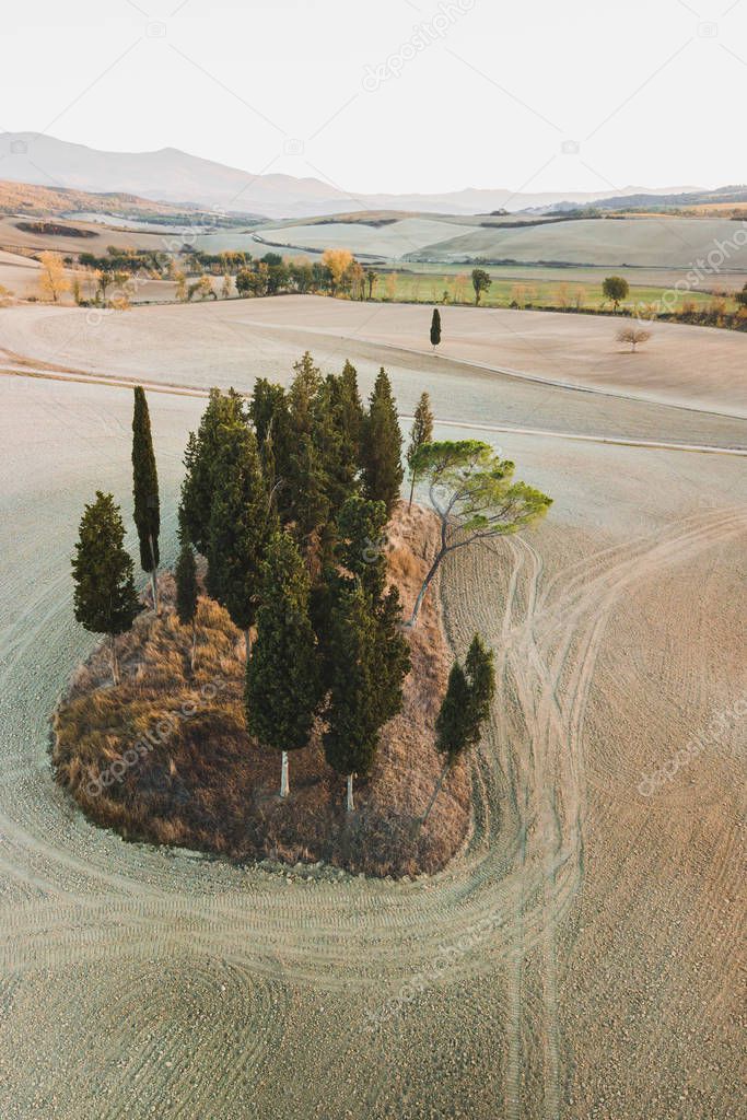 Famous Tuscany view of Cipressi di San Quirico d'Orcia. Autumn a