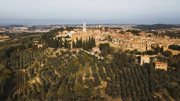 Vista panorâmica aérea de Pienza cidade velha na Toscana, Itália — Fotografia de Stock