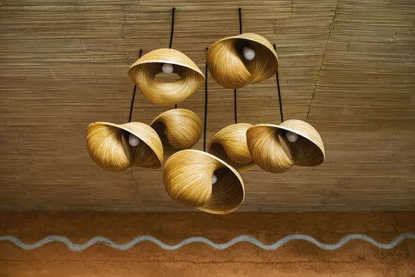 Contemporary Wooden Eco Friendly Furniture Handmade Chandelier Wood Carving Home — Stock Photo, Image