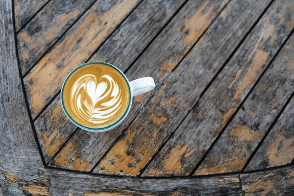 Kopje Verse Romige Cappuccino Met Latte Art Schuim Achtergrond Van — Stockfoto