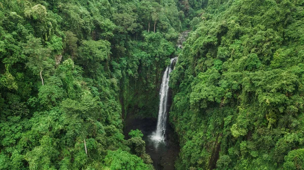 Вид Воздуха Большой Скрытый Водопад Джунглях Тропических Лесов Дикая Нетронутая Стоковое Фото